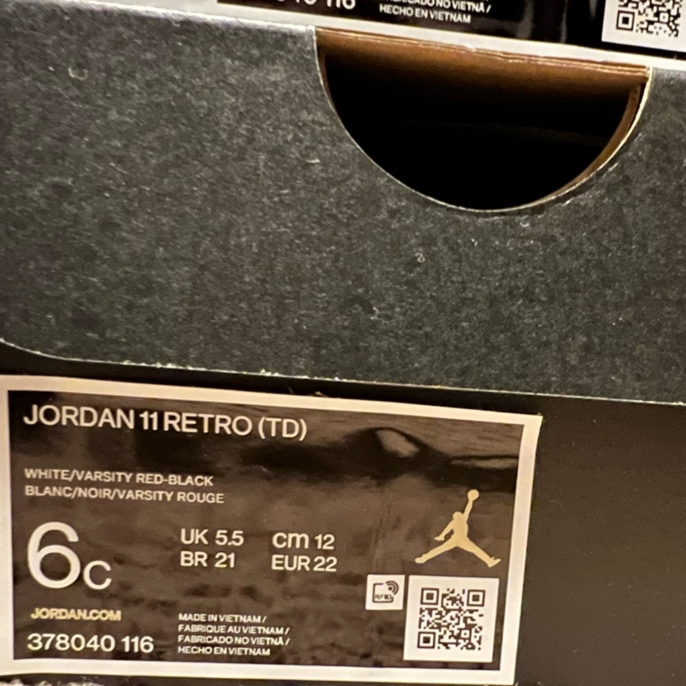 SHIPS NOW! TD Air Jordan 11 XI white varsity red Cherry 378040-116 size 4c - 10c - Picture 6 of 12